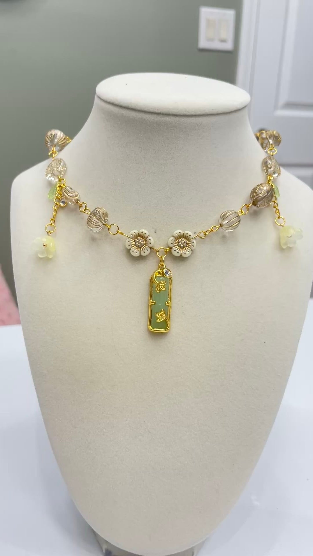 Green Cherry Blossom Necklace