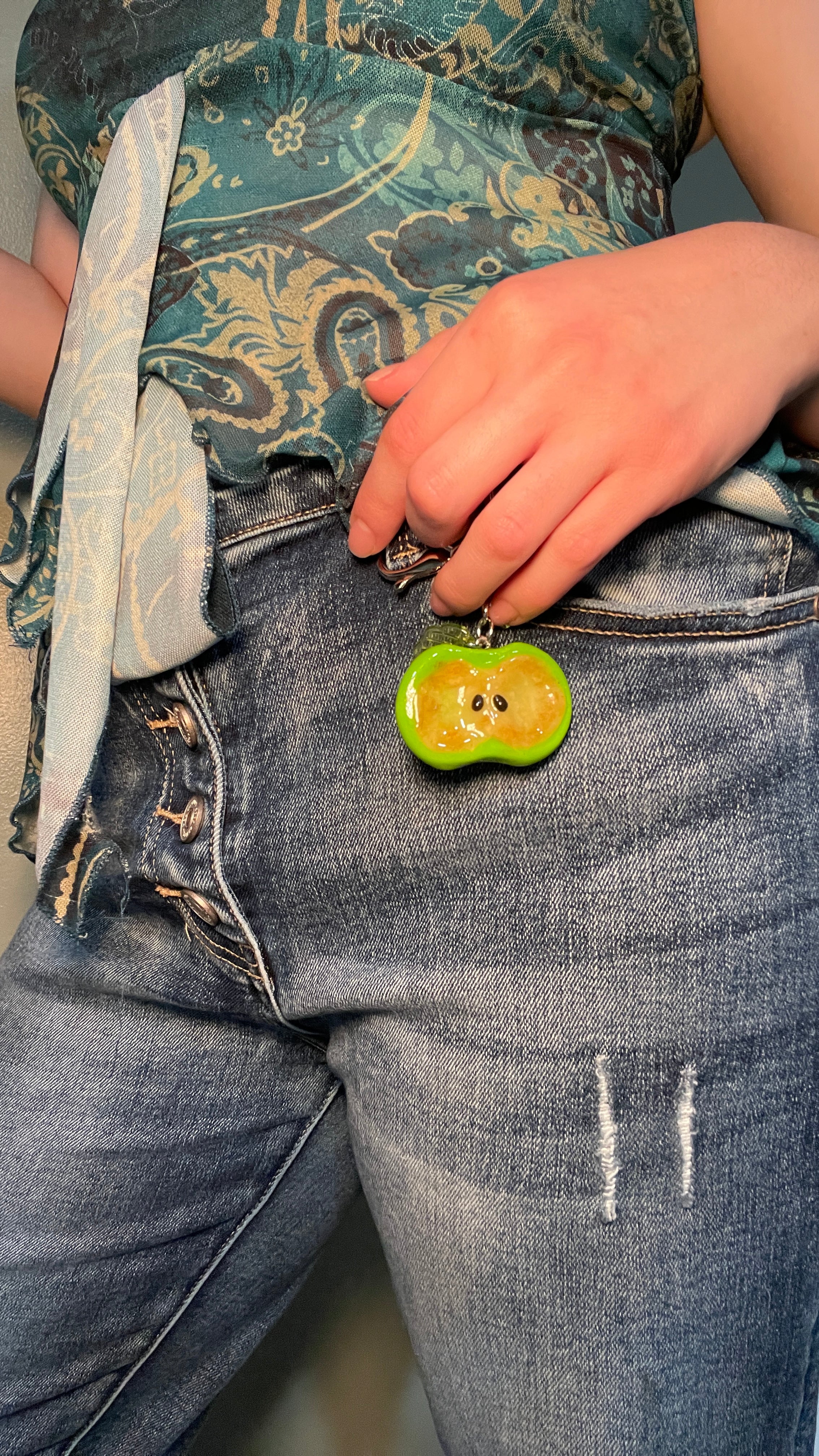 Apple Polymer Clay Worry Stone Keychain