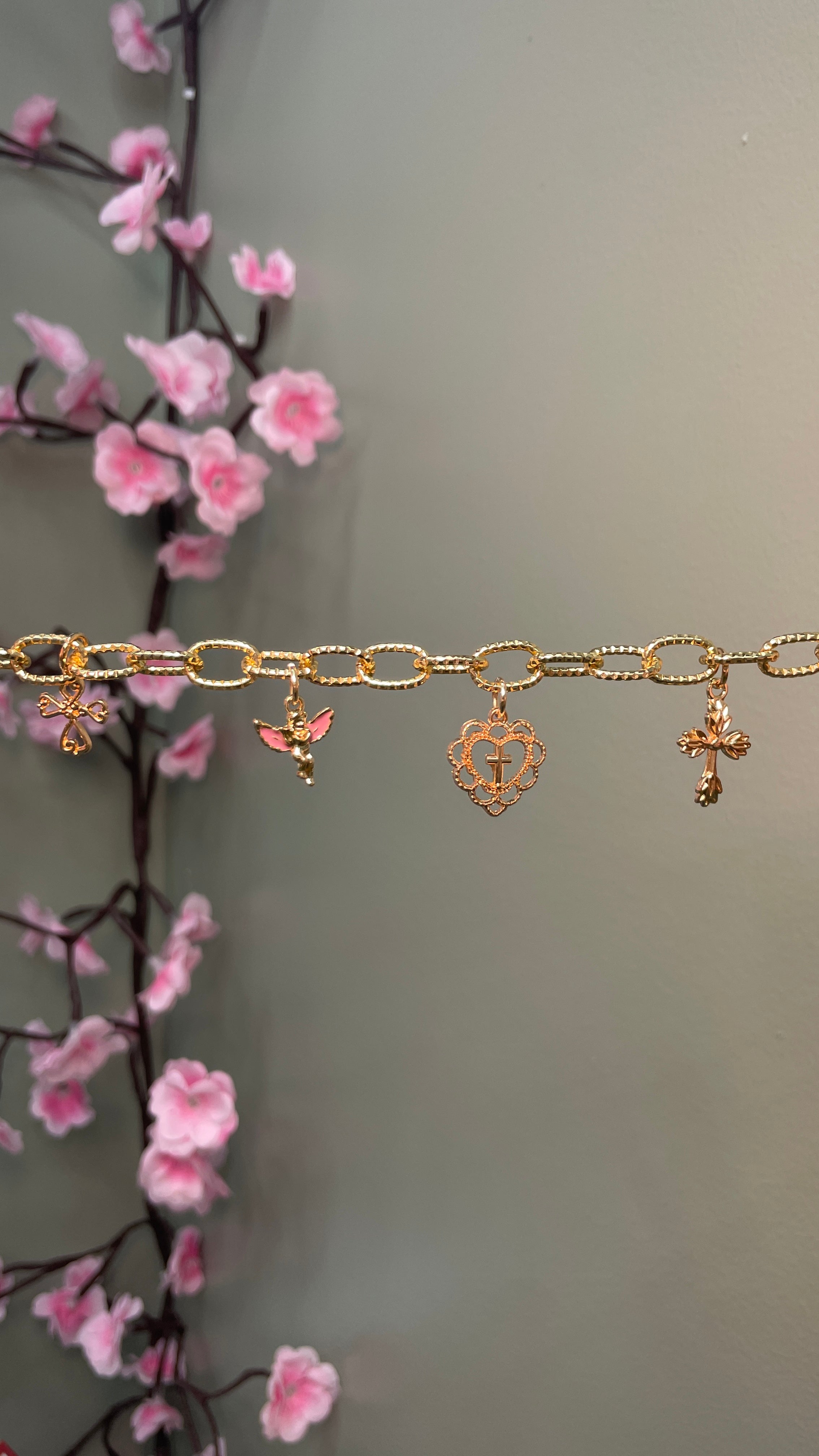 Golden Chain Cross Angel Charm Bracelet