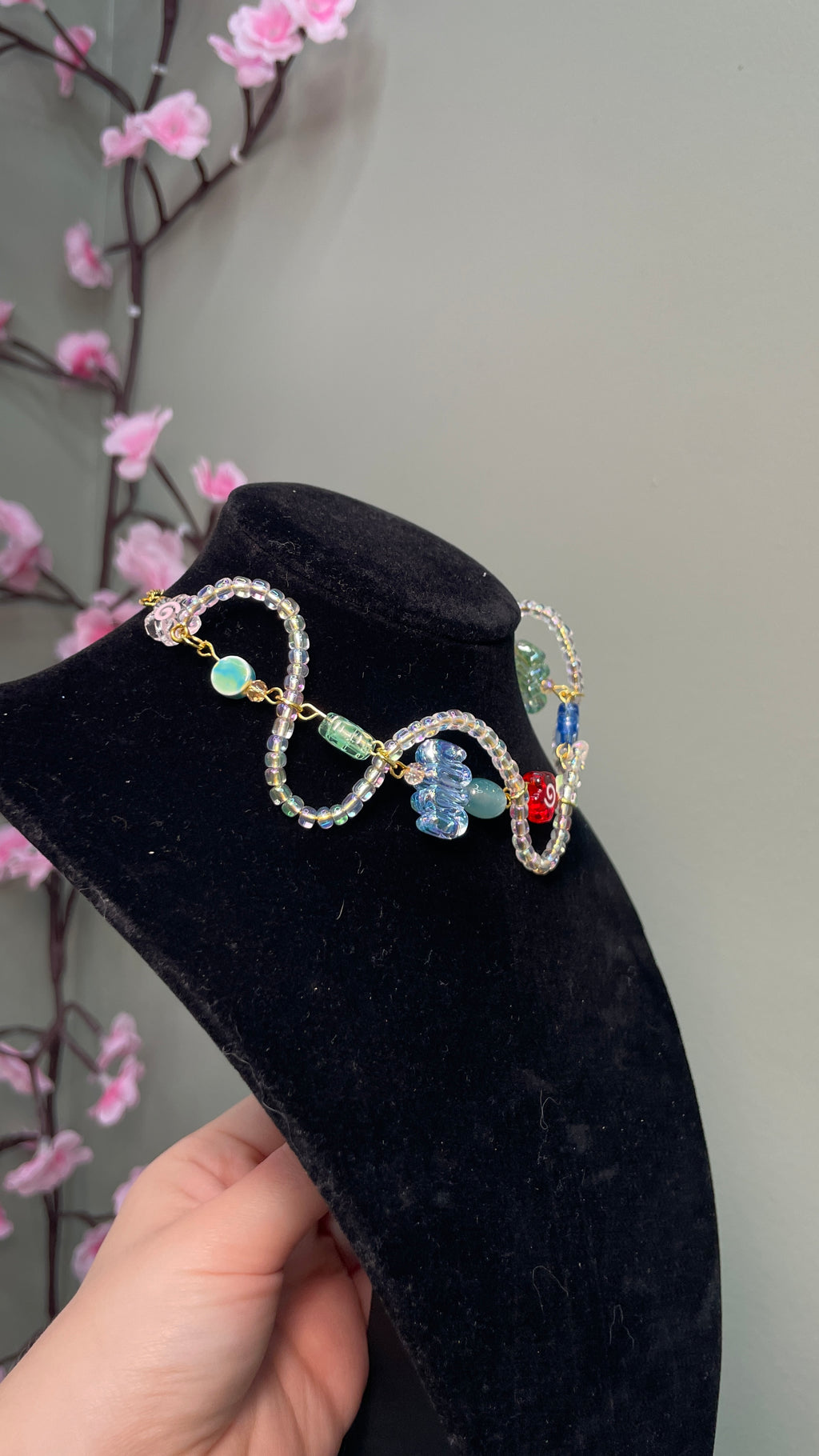 Whimsical Beaded Wire Choker Necklace