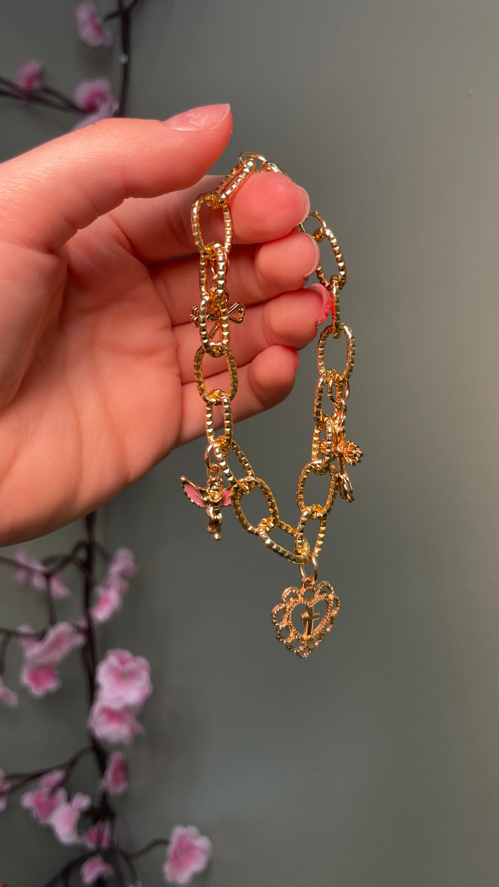 Golden Chain Cross Angel Charm Bracelet