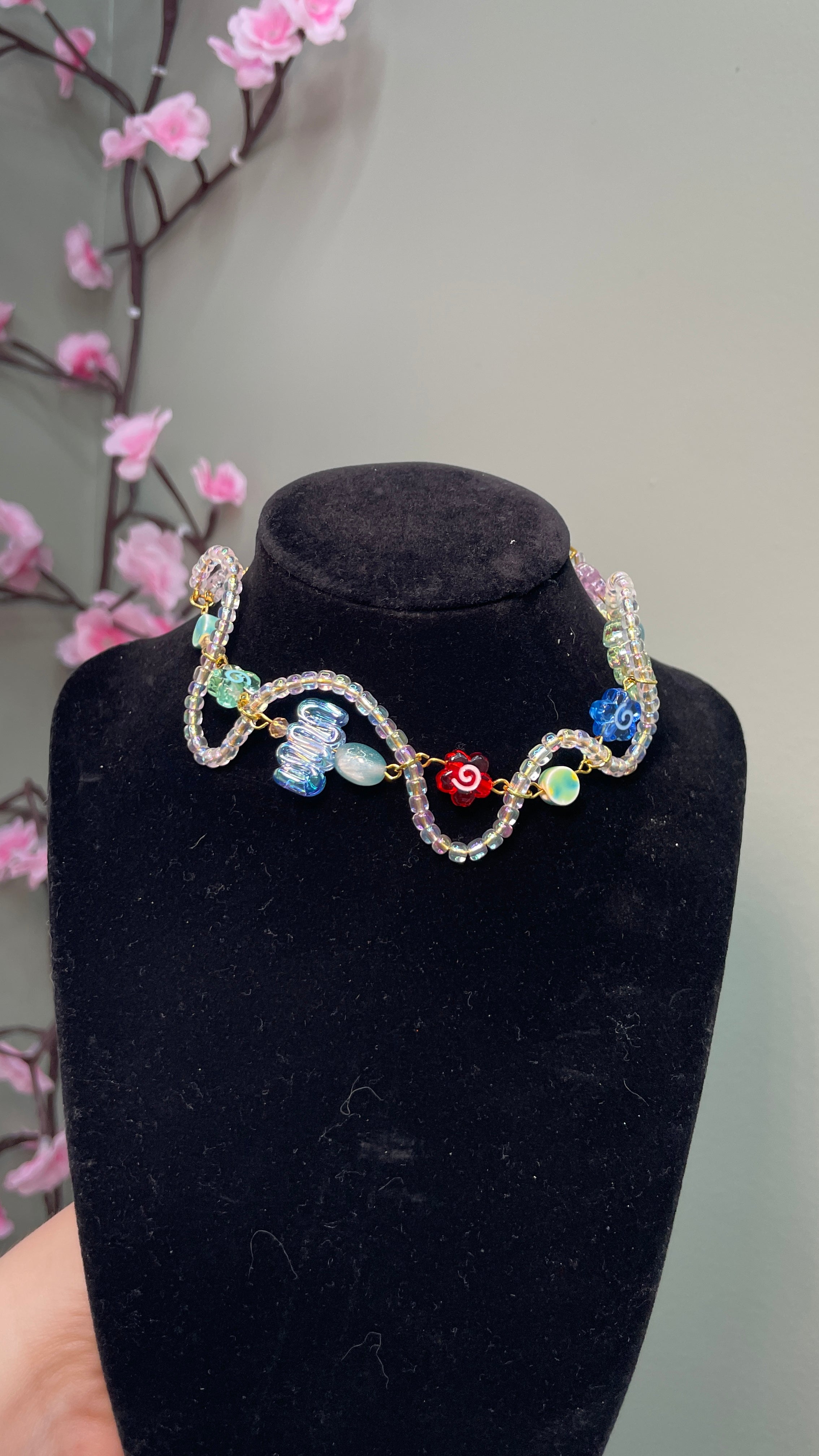 Whimsical Beaded Wire Choker Necklace