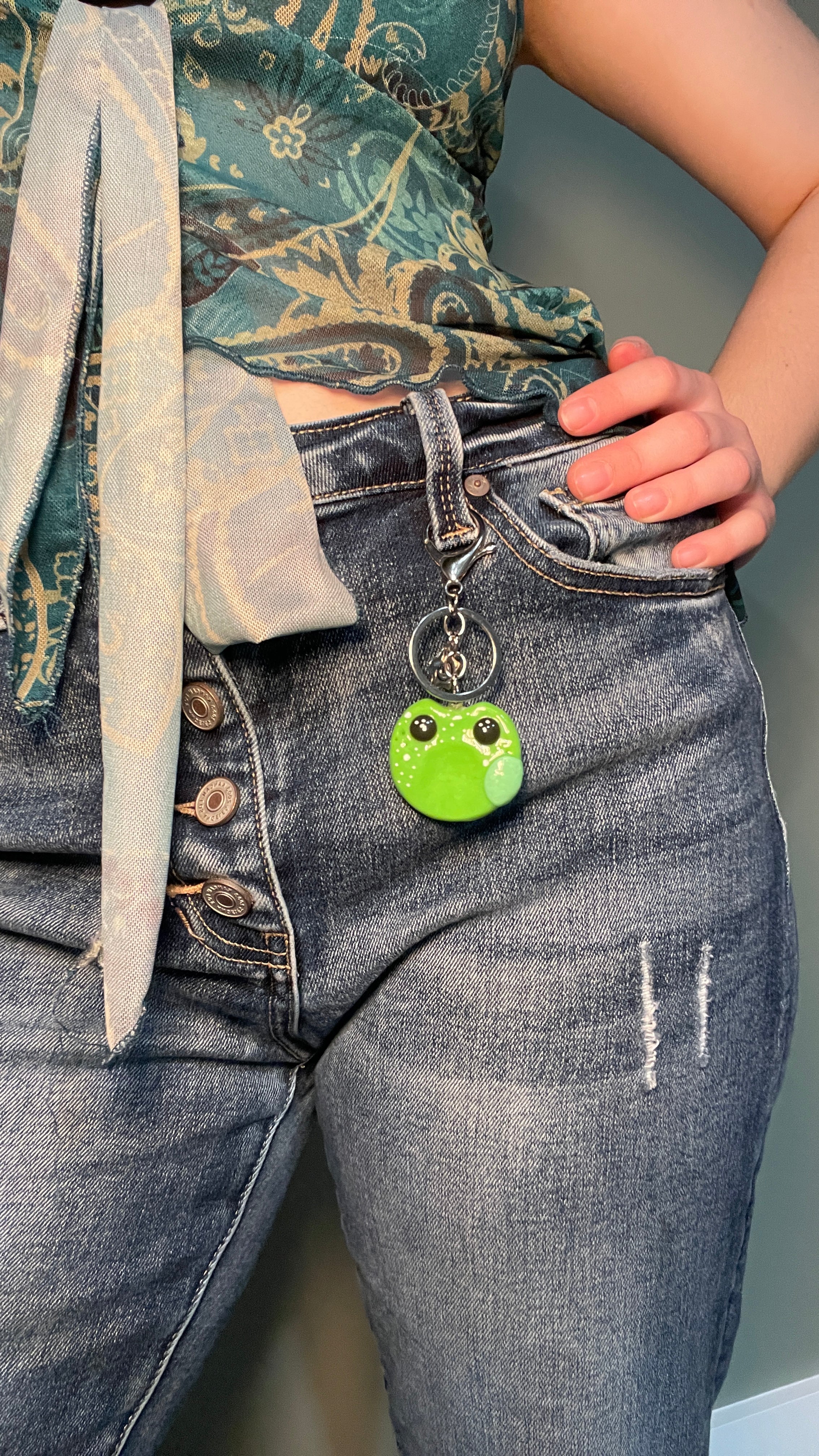 Frog Polymer Clay Worry Stone Keychain
