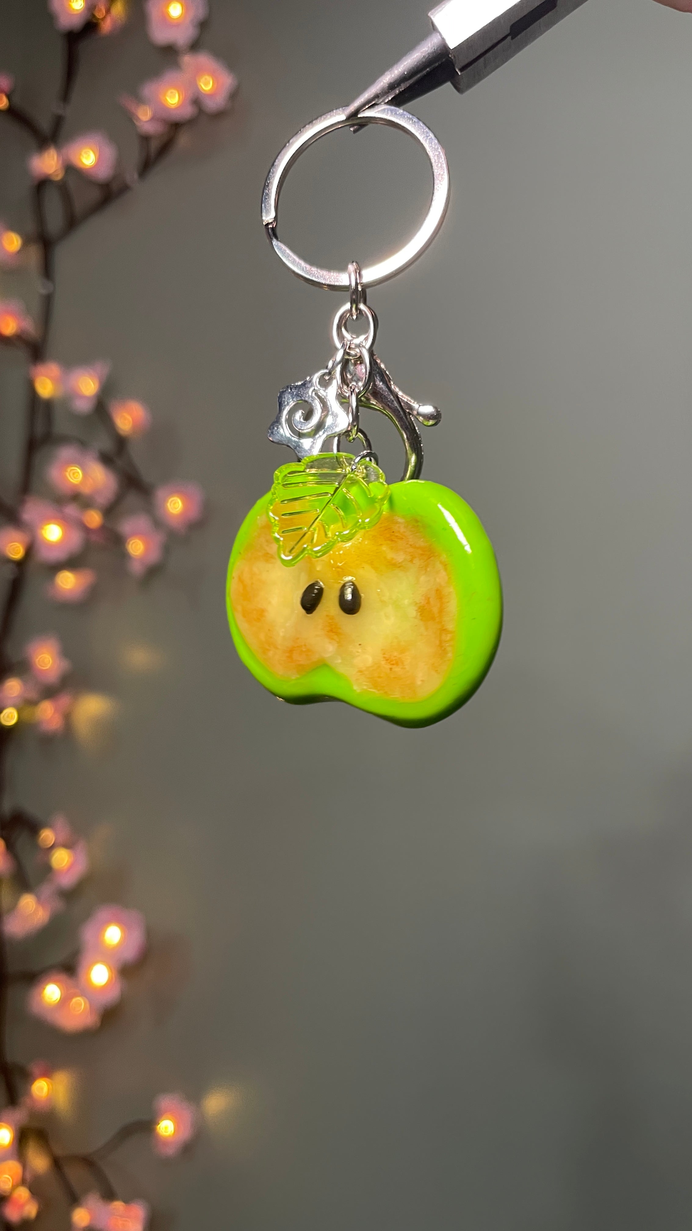 Apple Polymer Clay Worry Stone Keychain
