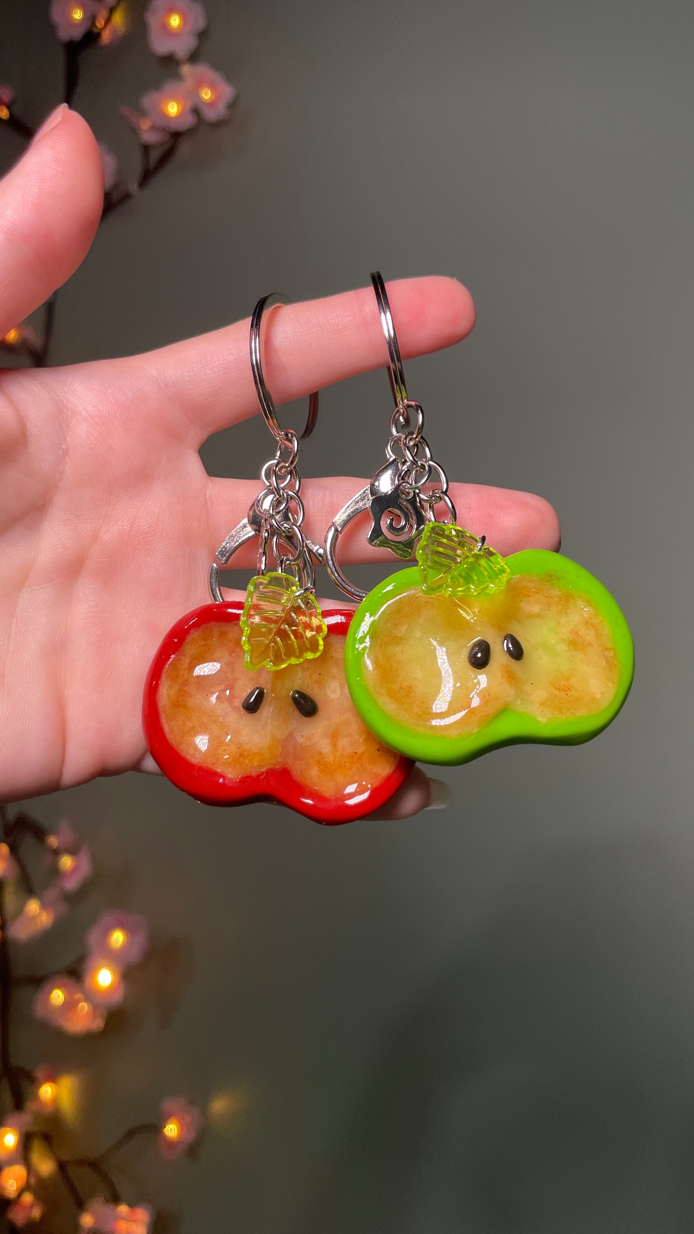 Apple Polymer Clay Worry Stone Keychain