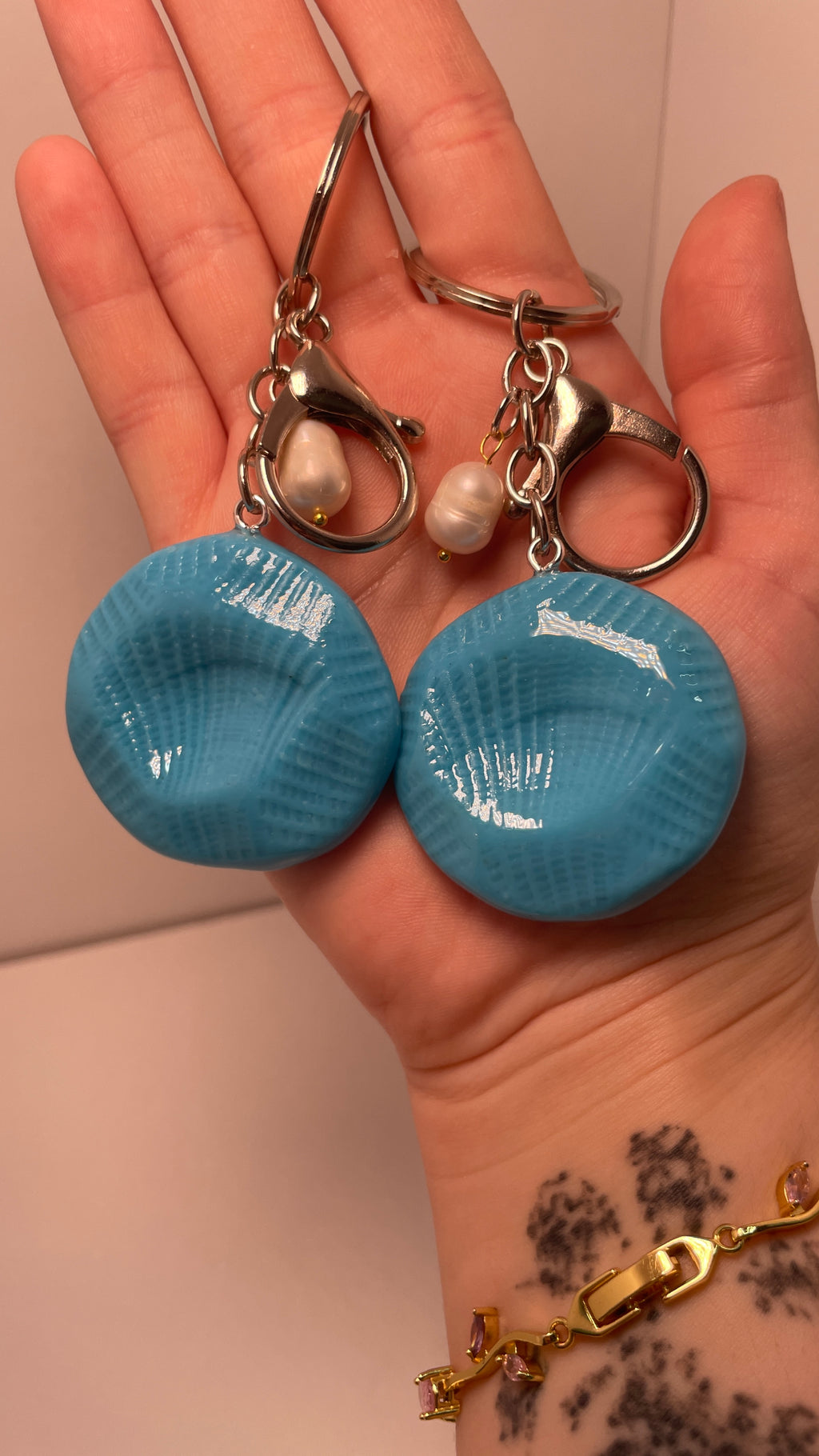 Seashell Print Worry Stone Keychain