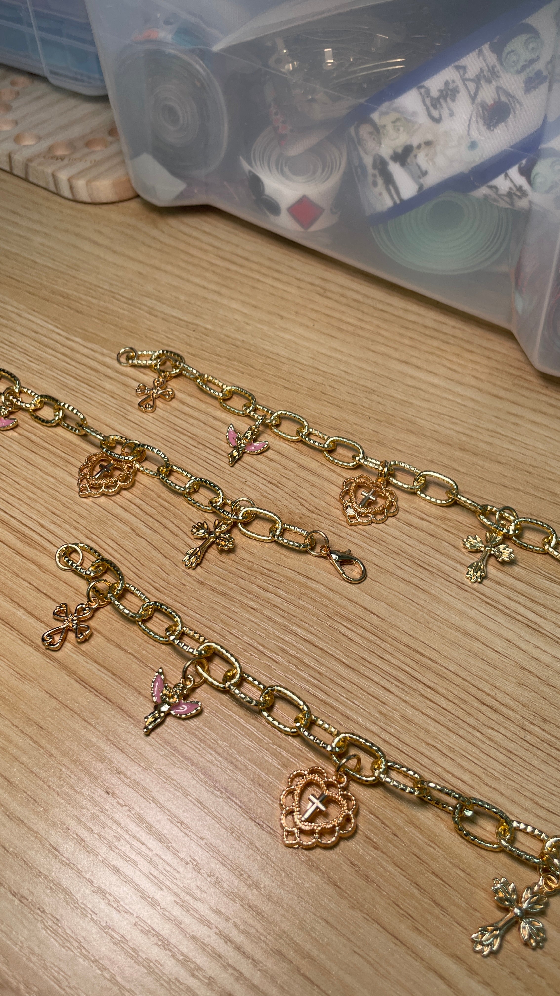 Golden Chain Cross Angel Charm Bracelet