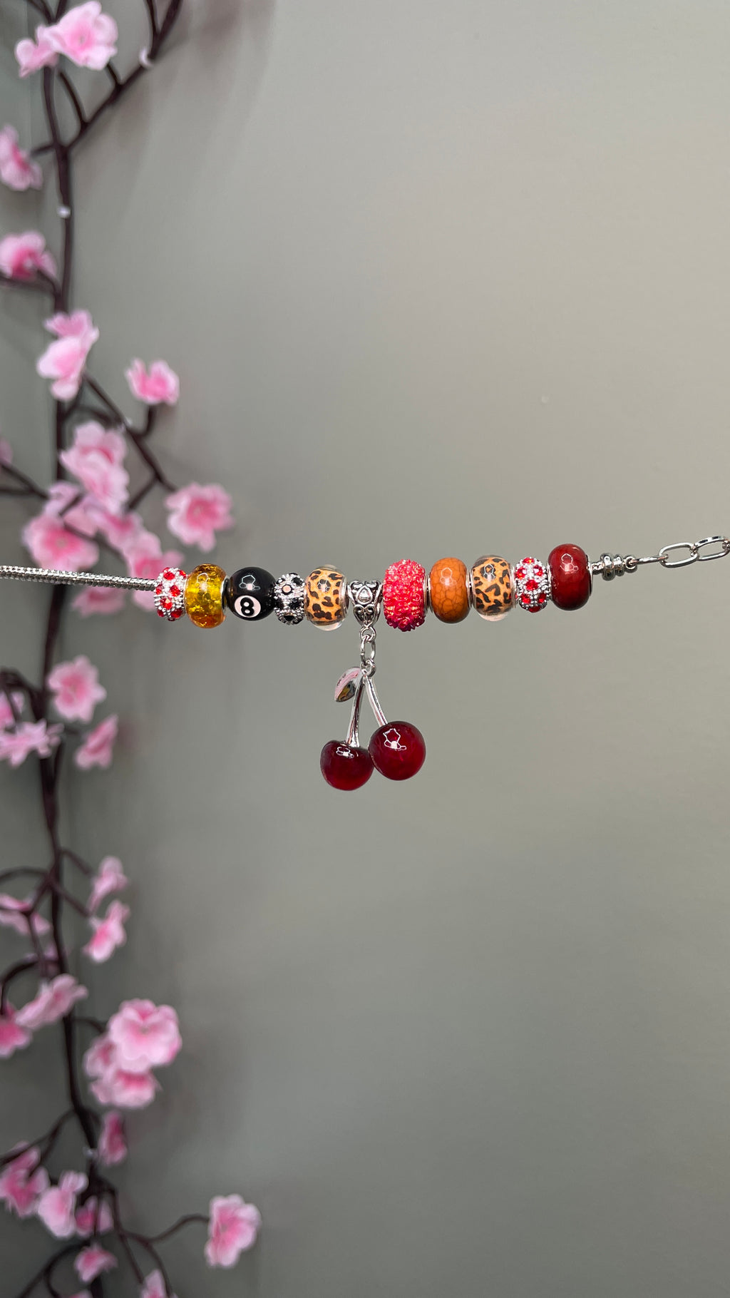 Pandora Style Bracelet Eight Ball Cherry