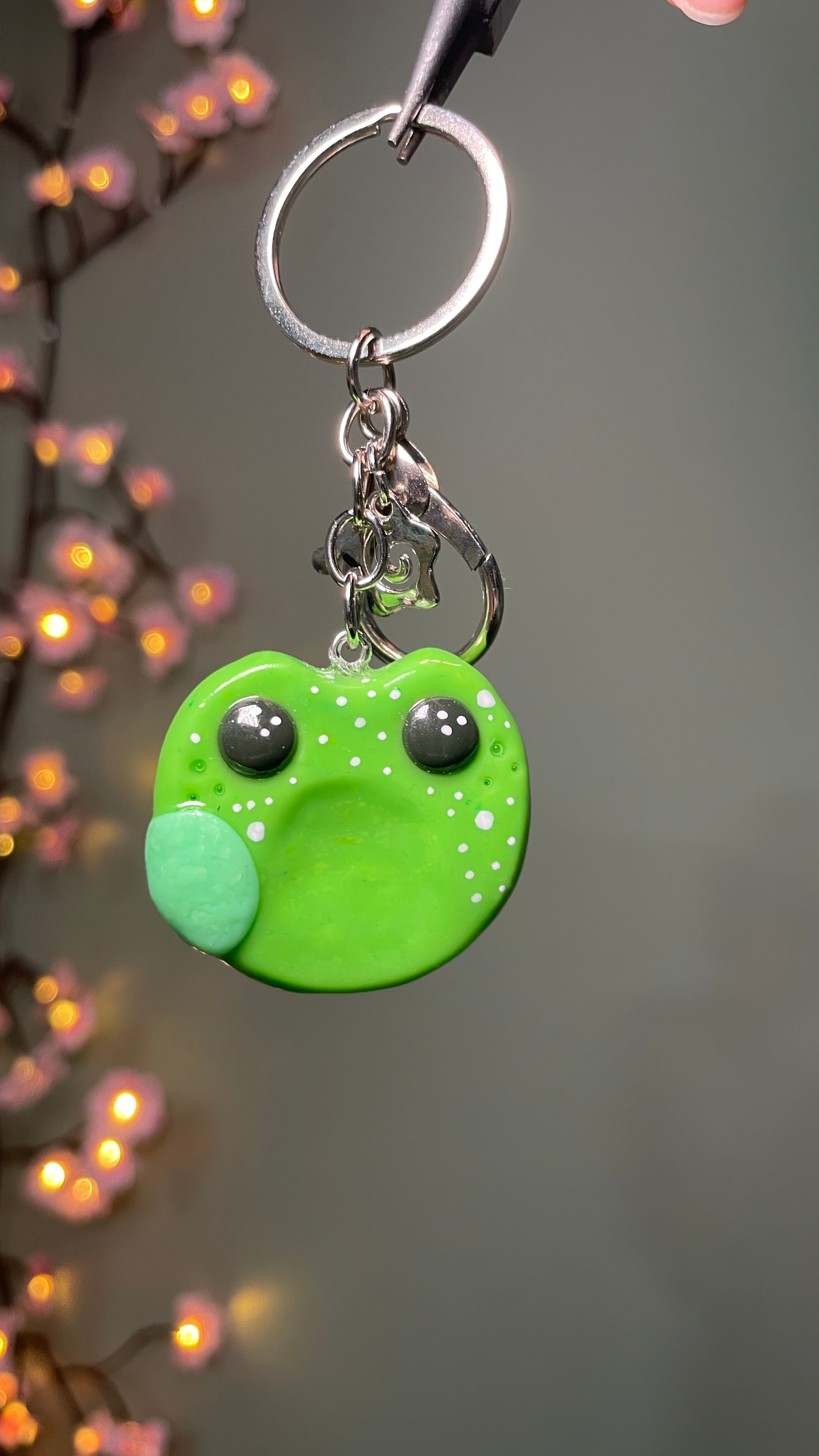 Frog Polymer Clay Worry Stone Keychain