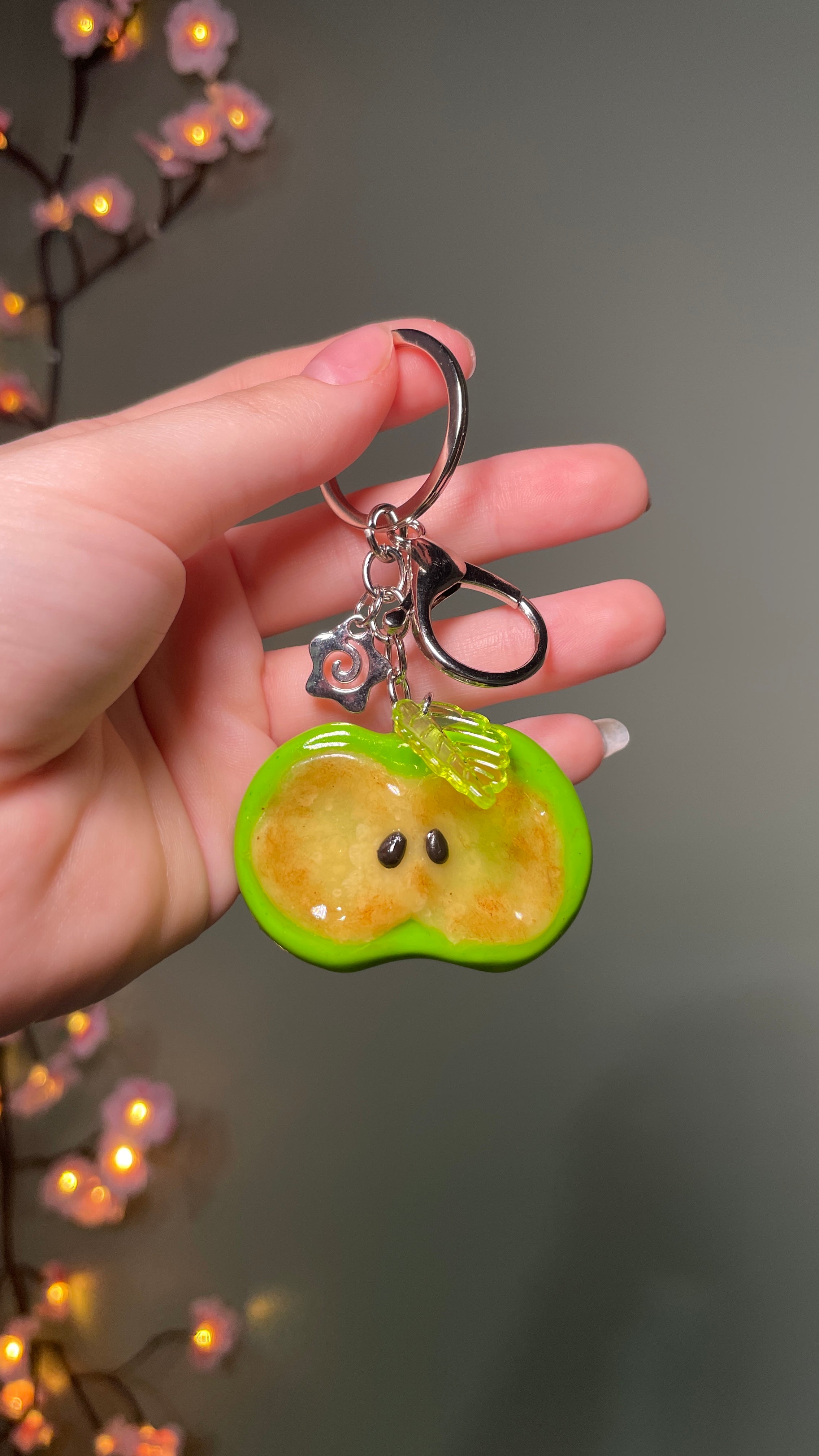 Apple Polymer Clay Worry Stone Keychain