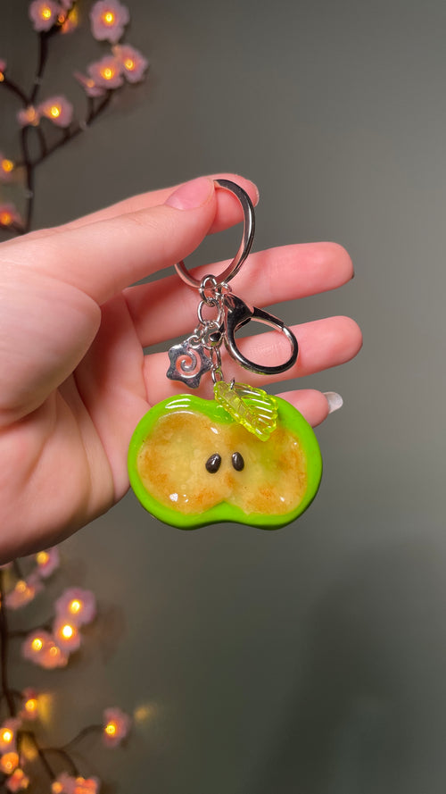 Apple Polymer Clay Worry Stone Keychain