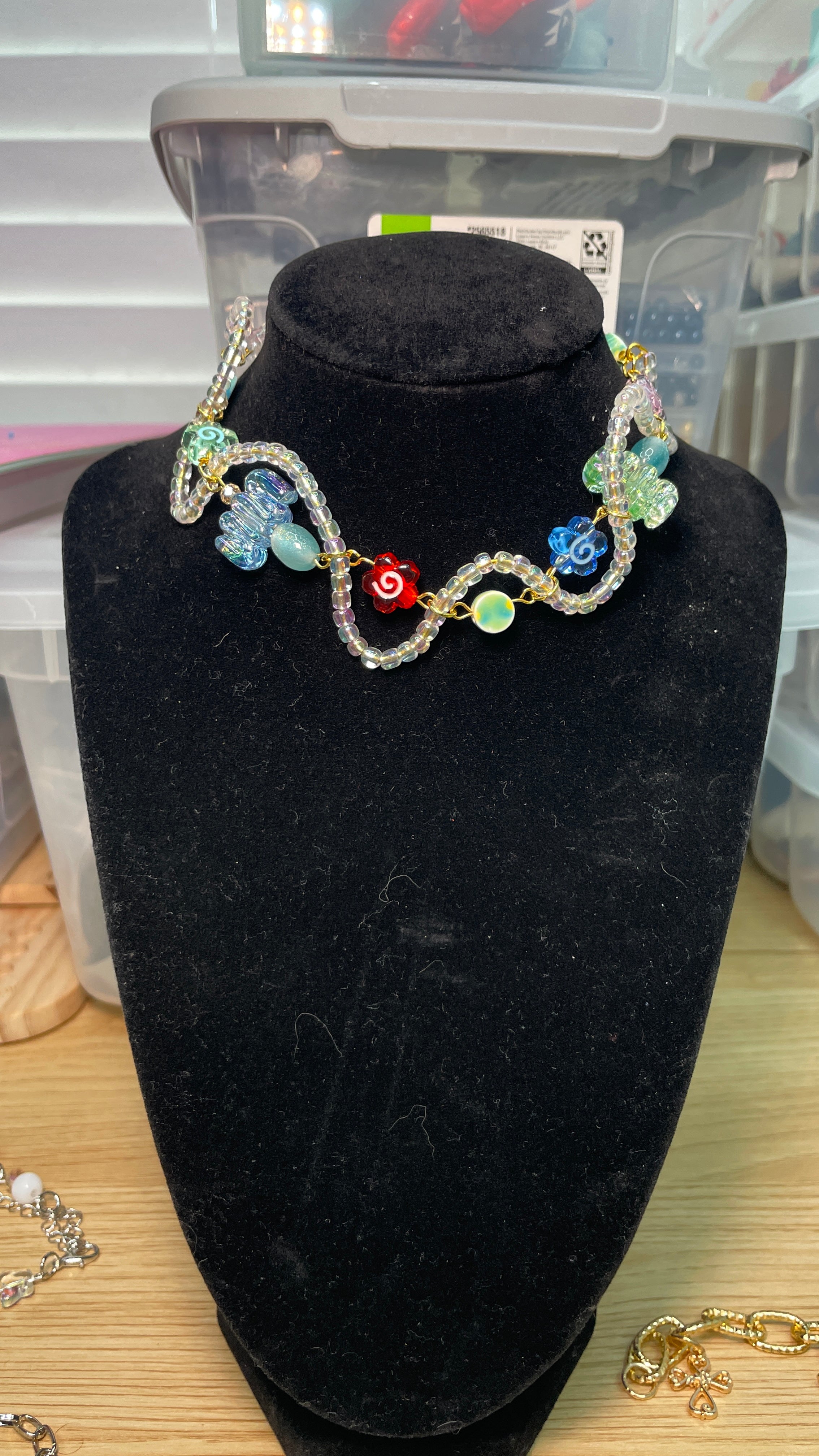 Whimsical Beaded Wire Choker Necklace