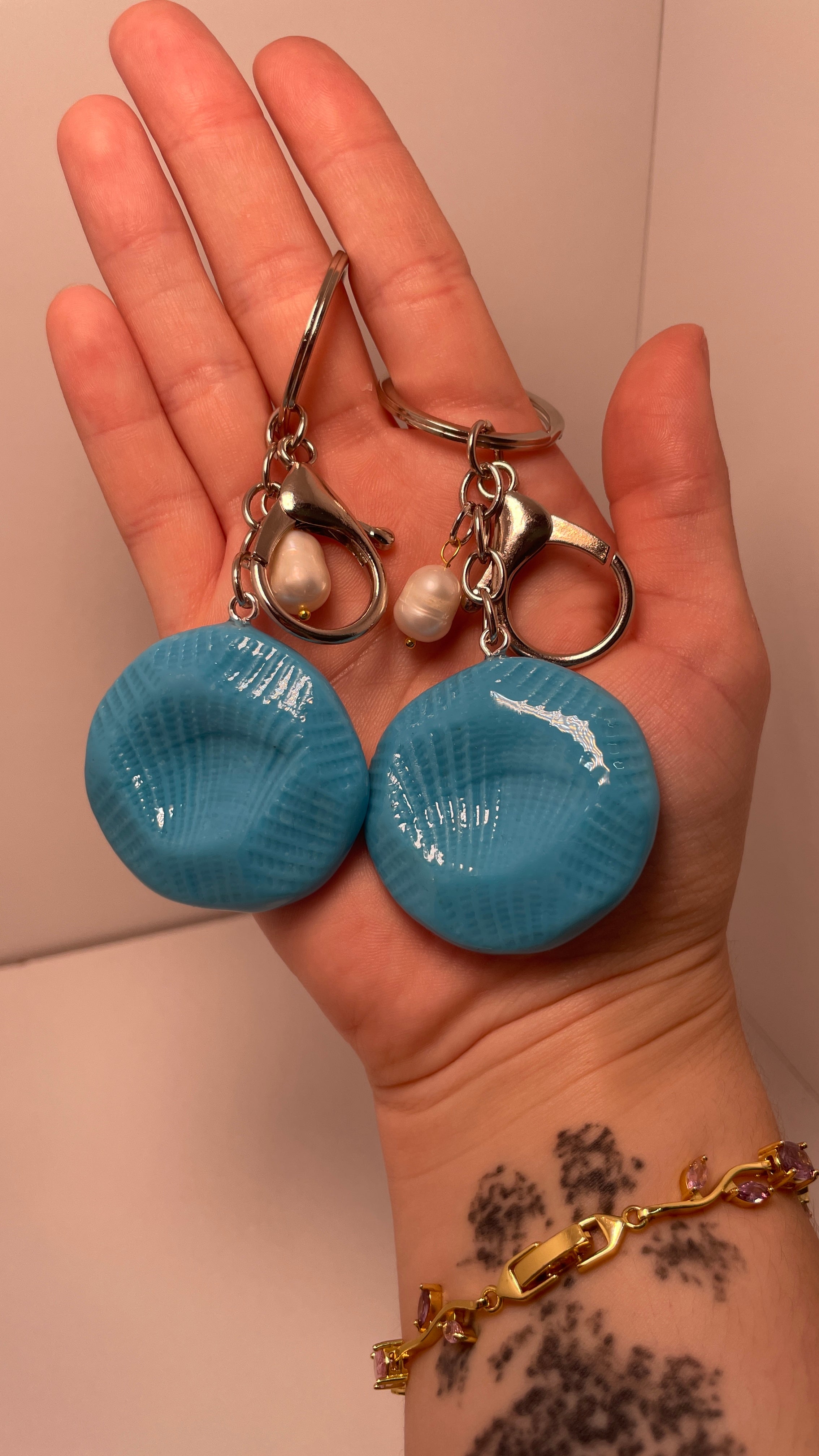 Seashell Print Worry Stone Keychain