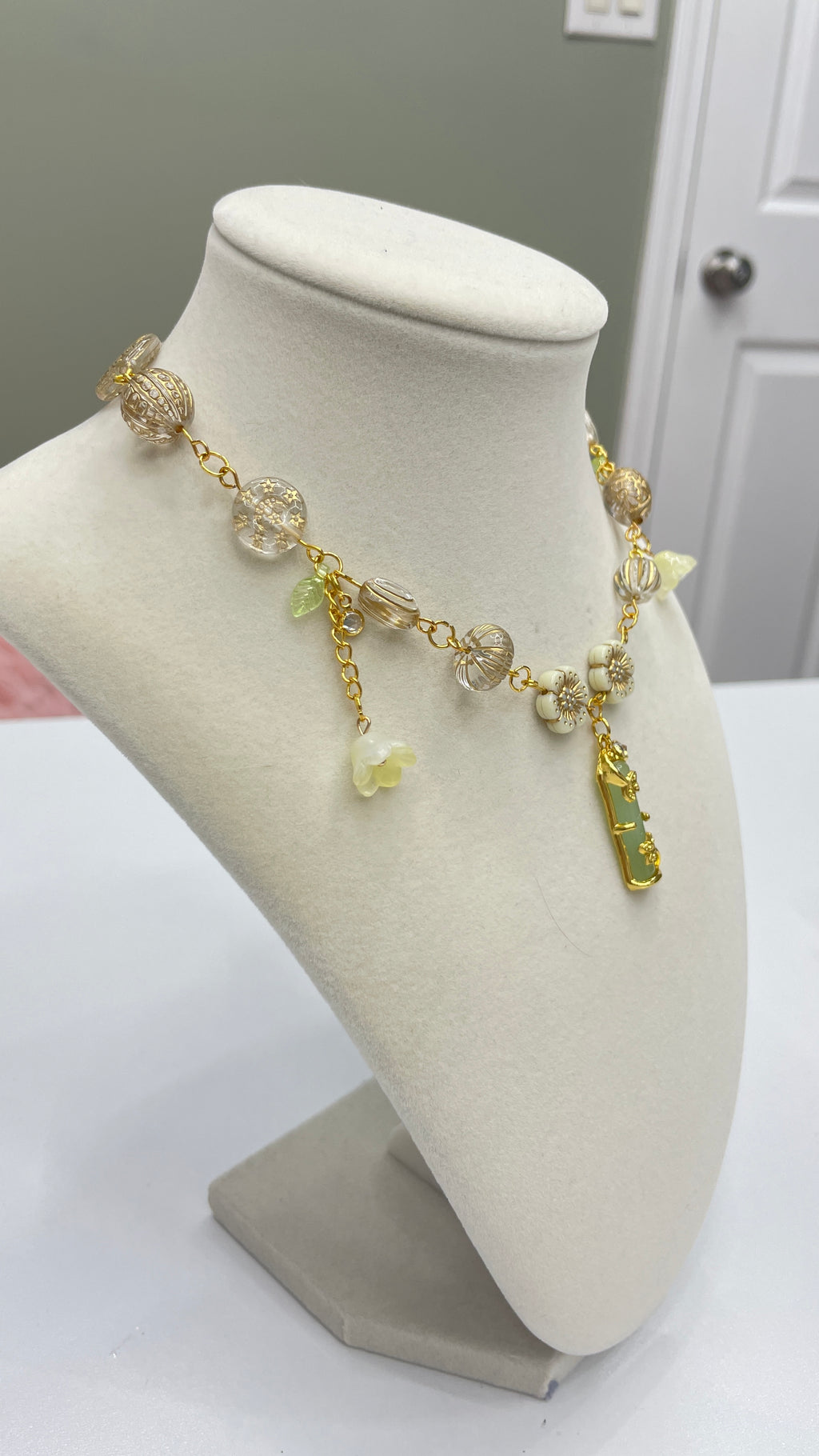 Green Cherry Blossom Necklace