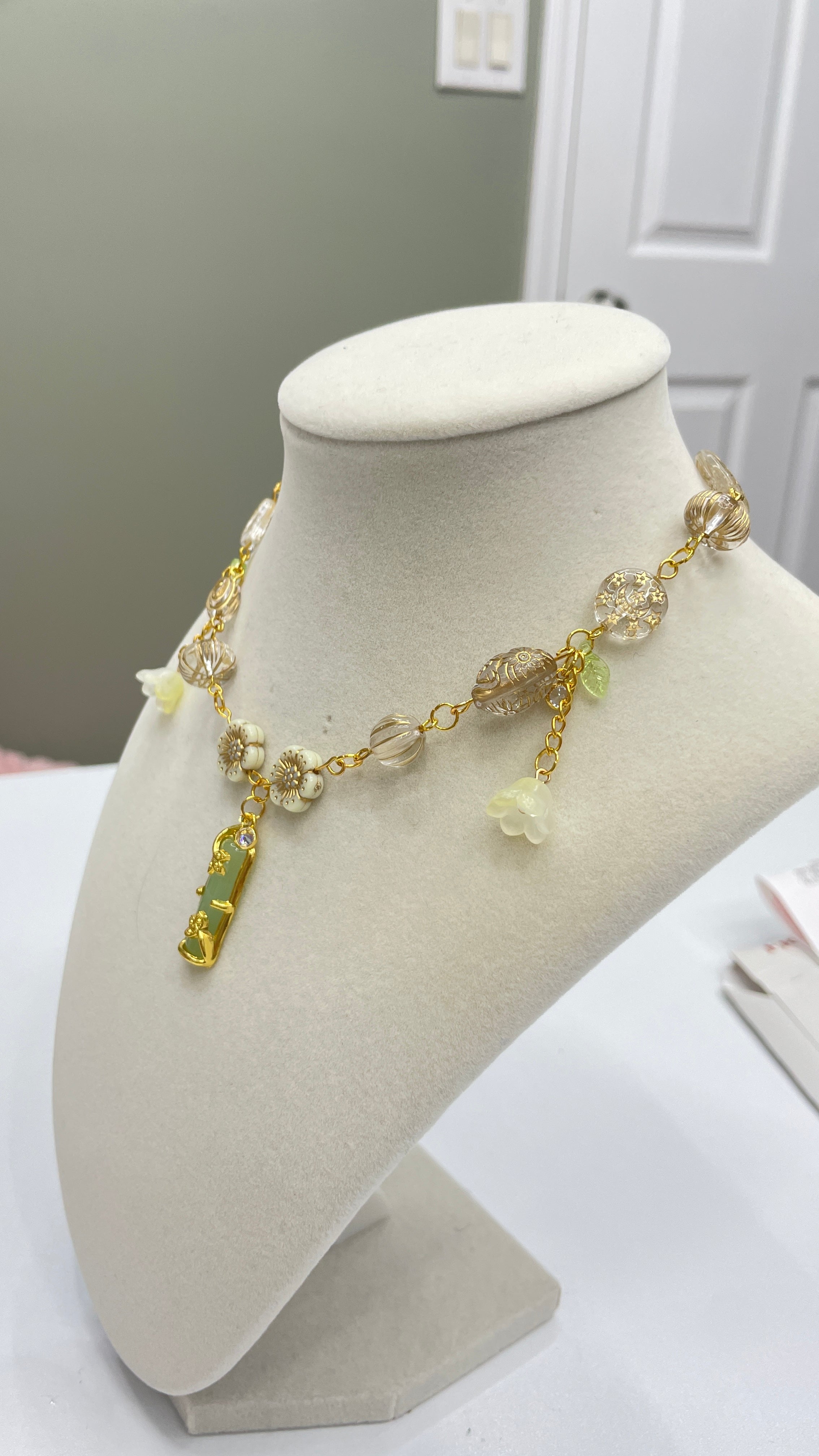 Green Cherry Blossom Necklace
