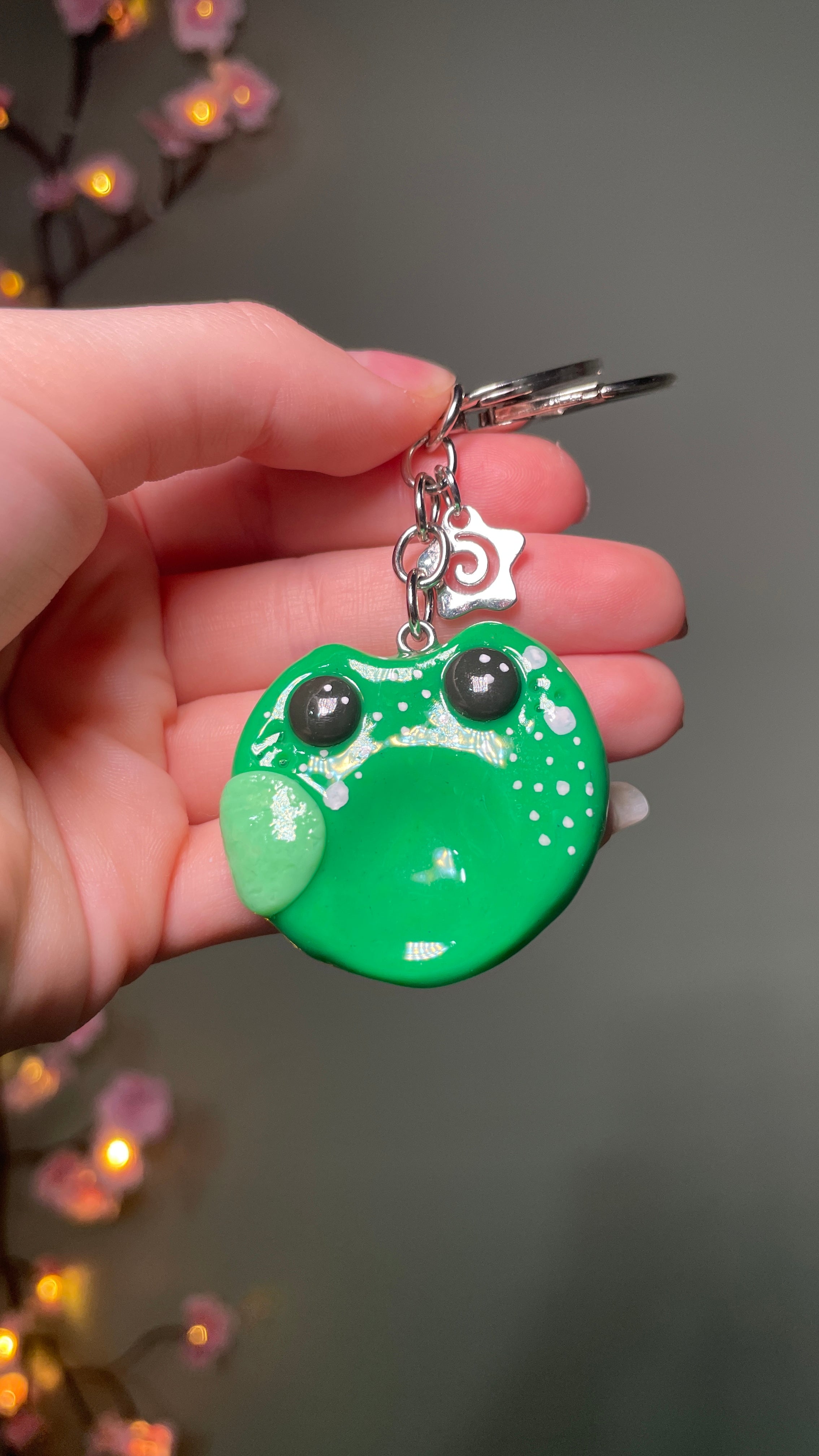 Frog Polymer Clay Worry Stone Keychain