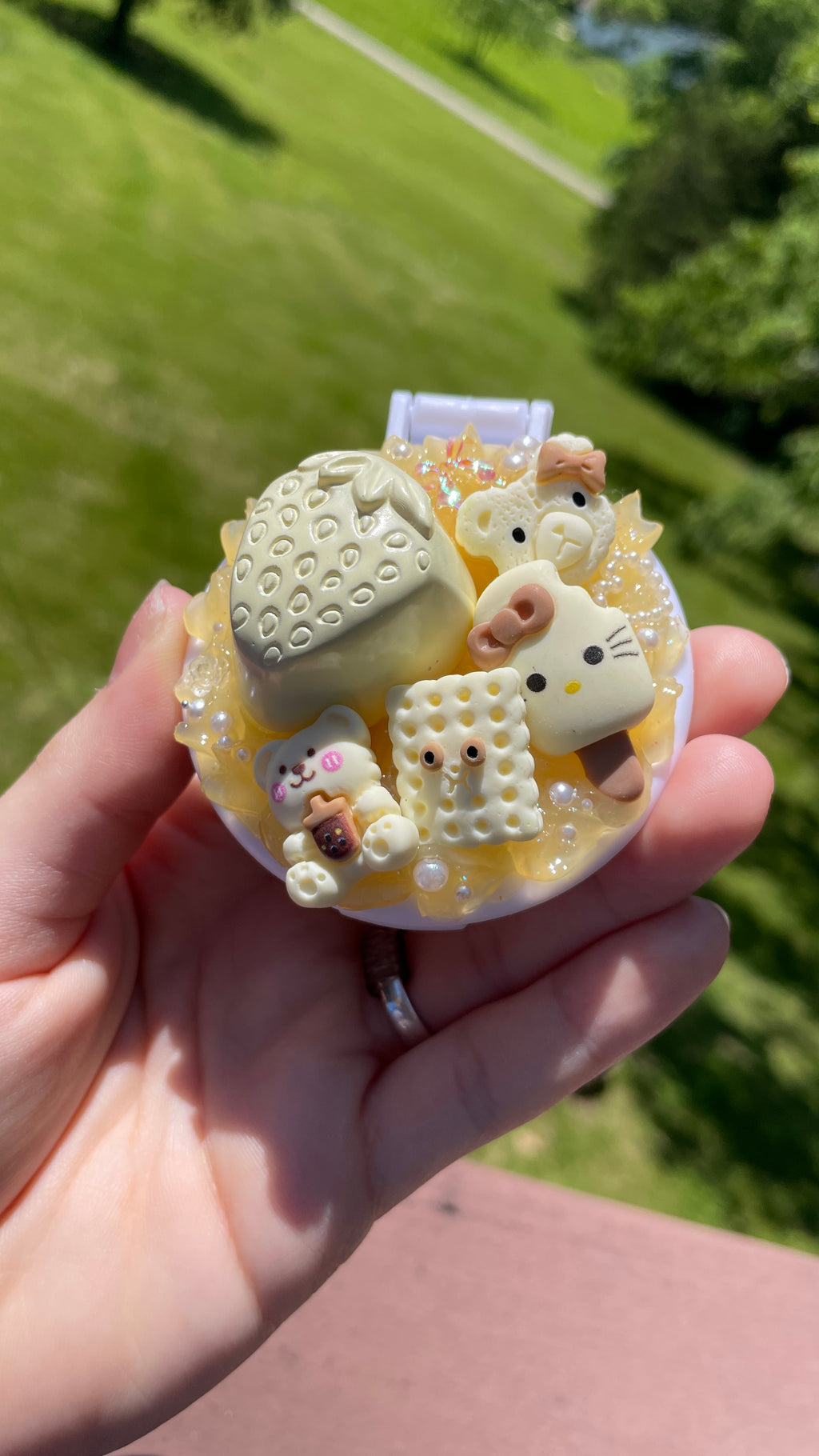 Yellow Charm Decoden Compact Mirror
