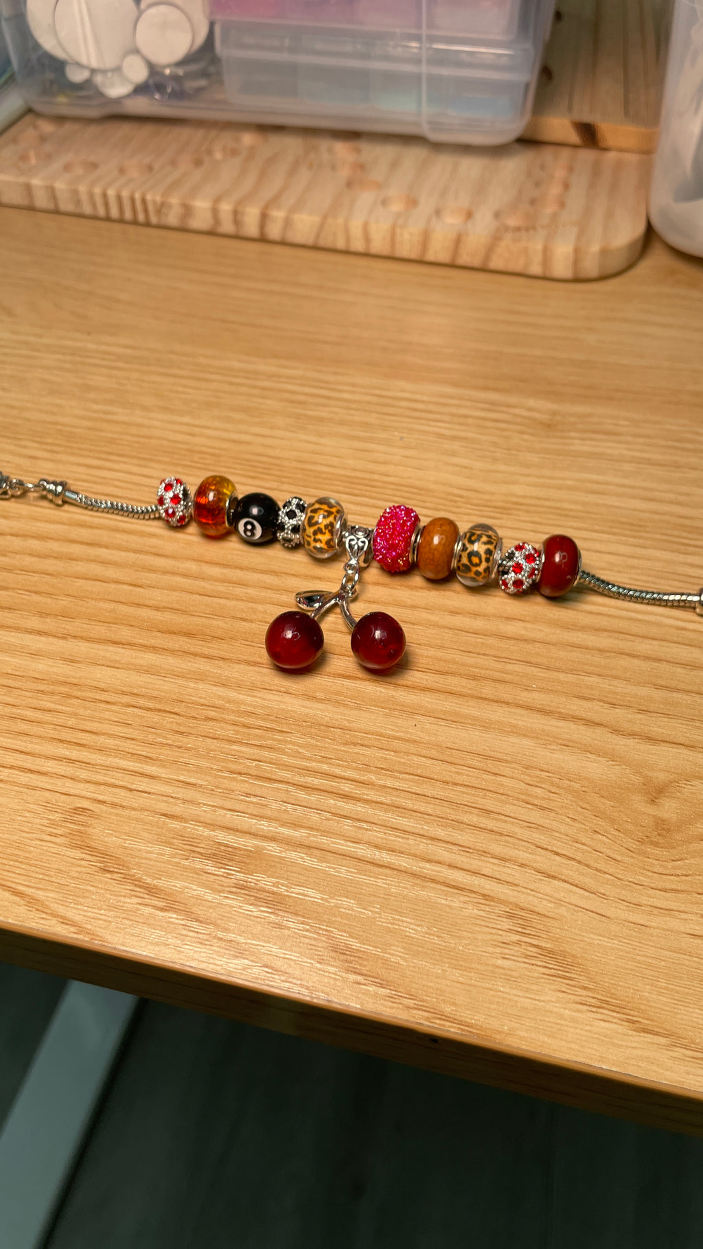 Pandora Style Bracelet Eight Ball Cherry