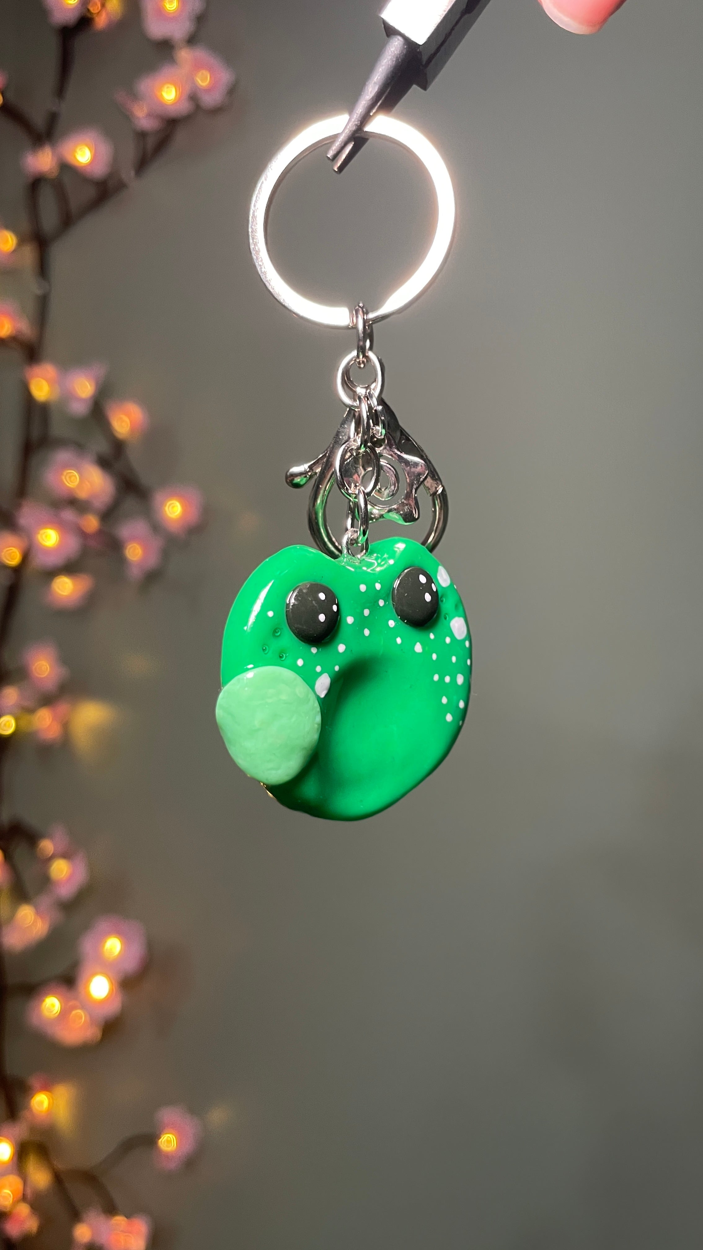 Frog Polymer Clay Worry Stone Keychain