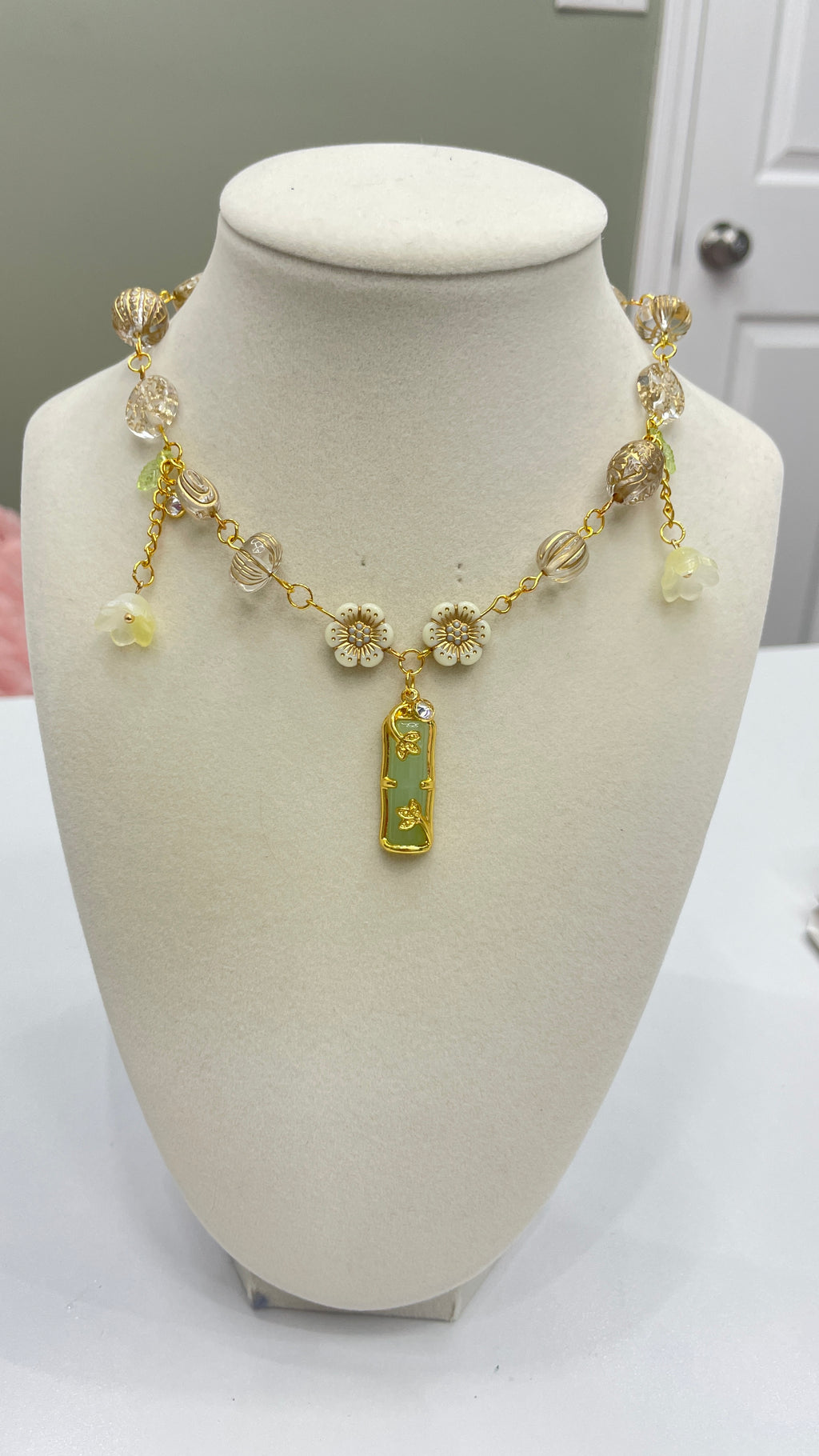 Green Cherry Blossom Necklace