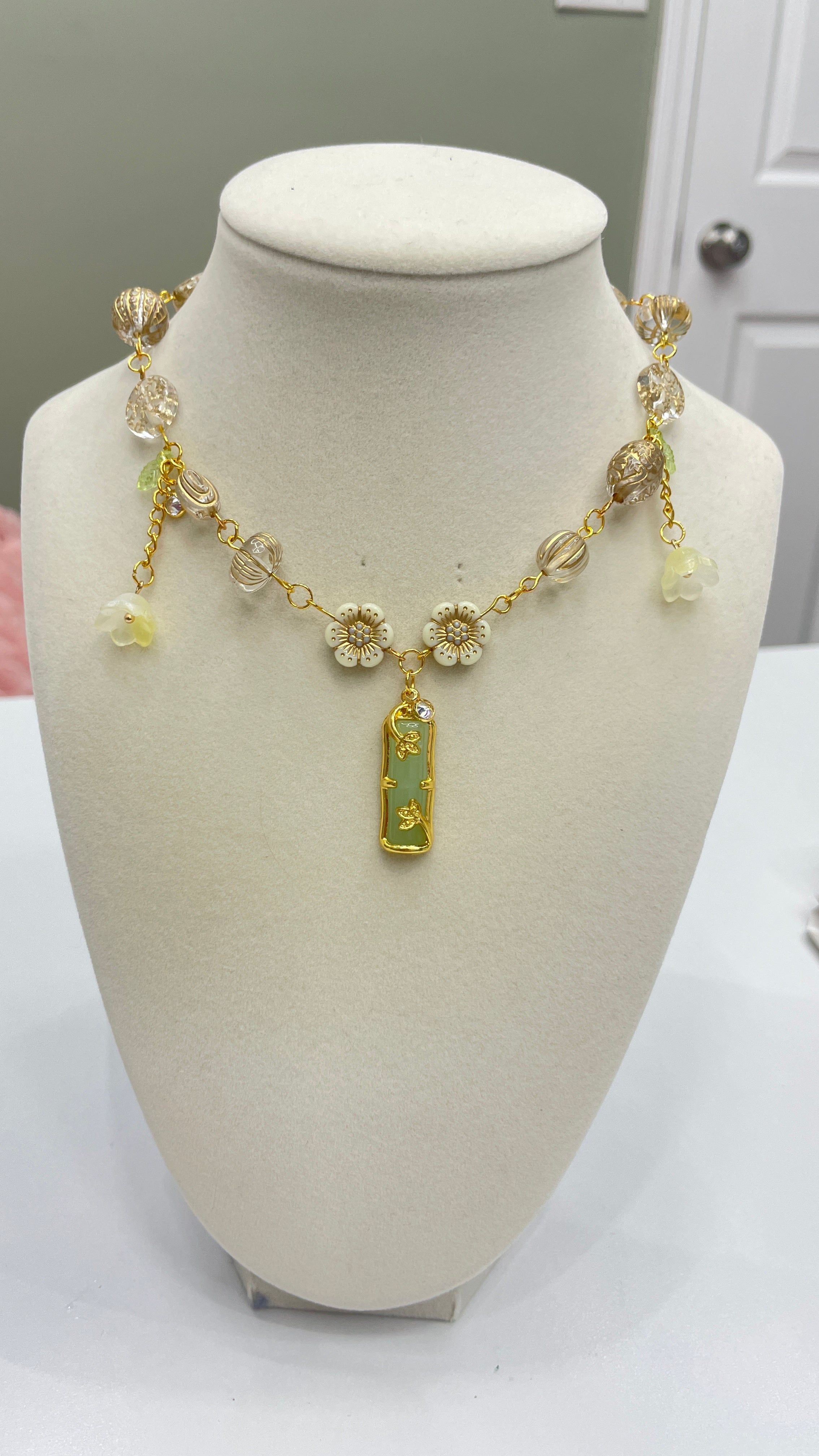 Green Cherry Blossom Necklace
