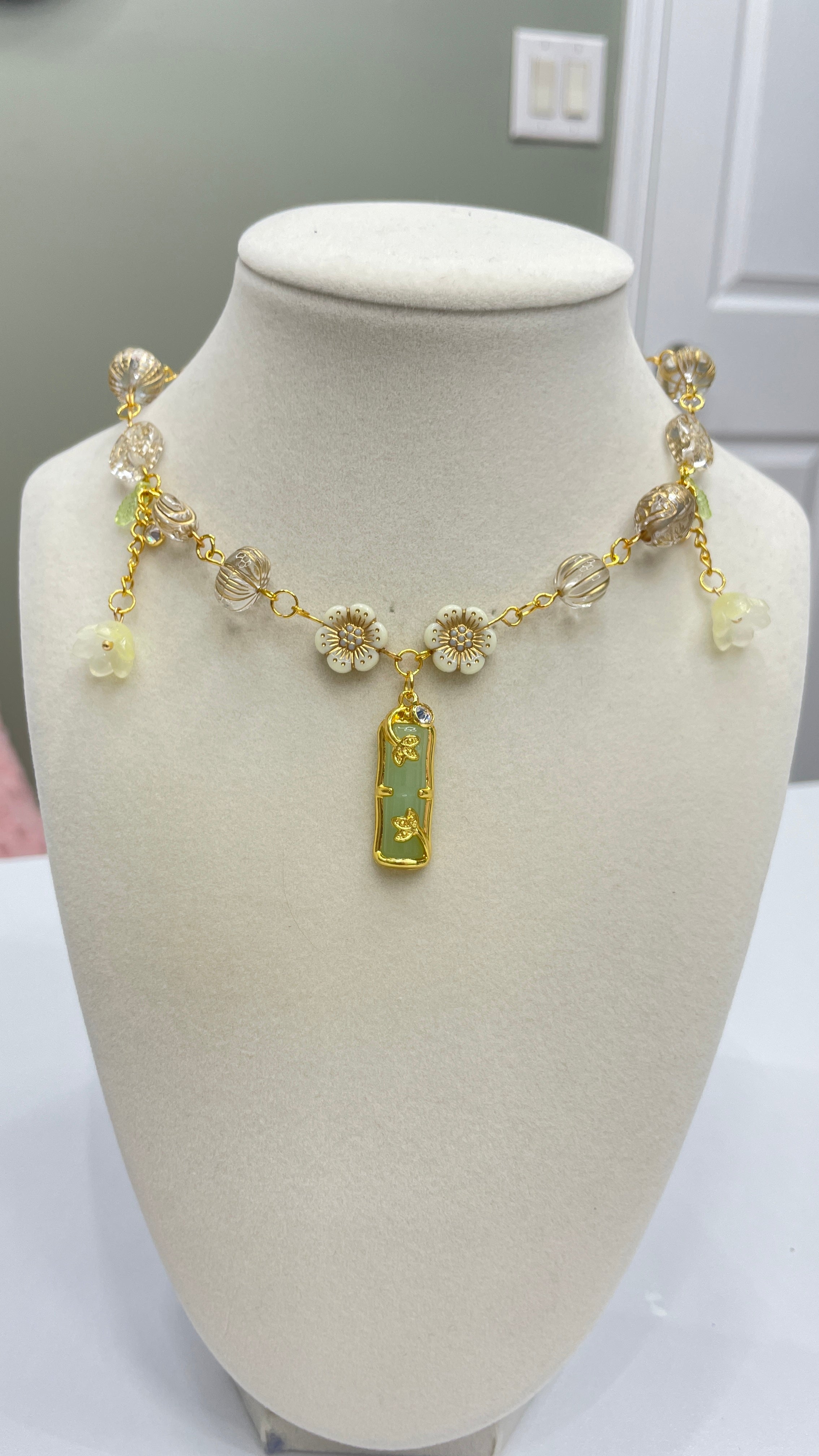 Green Cherry Blossom Necklace