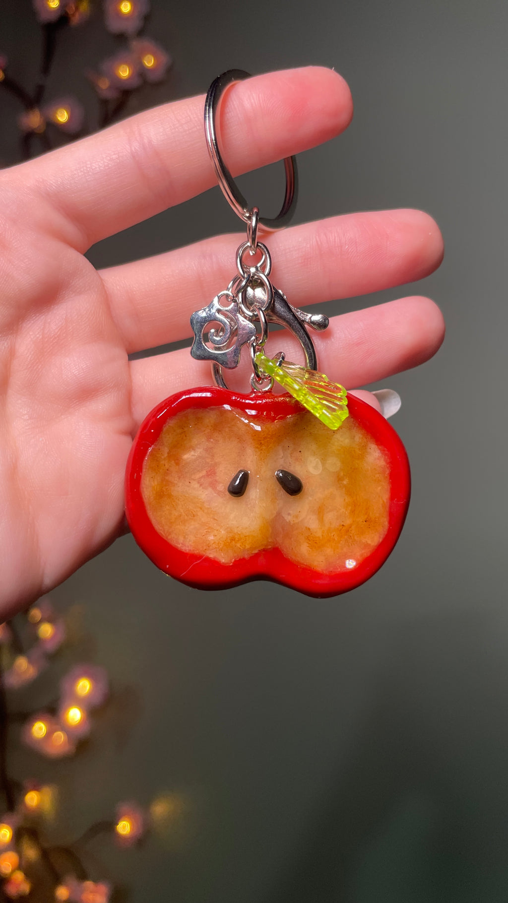 Apple Polymer Clay Worry Stone Keychain