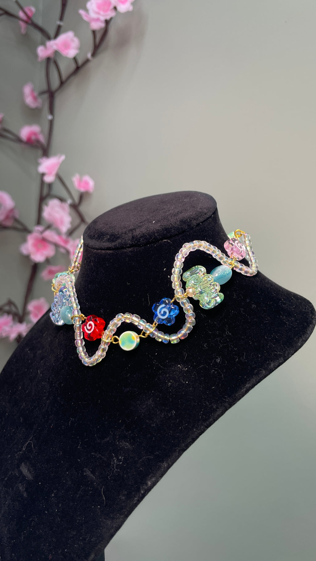 Whimsical Beaded Wire Choker Necklace