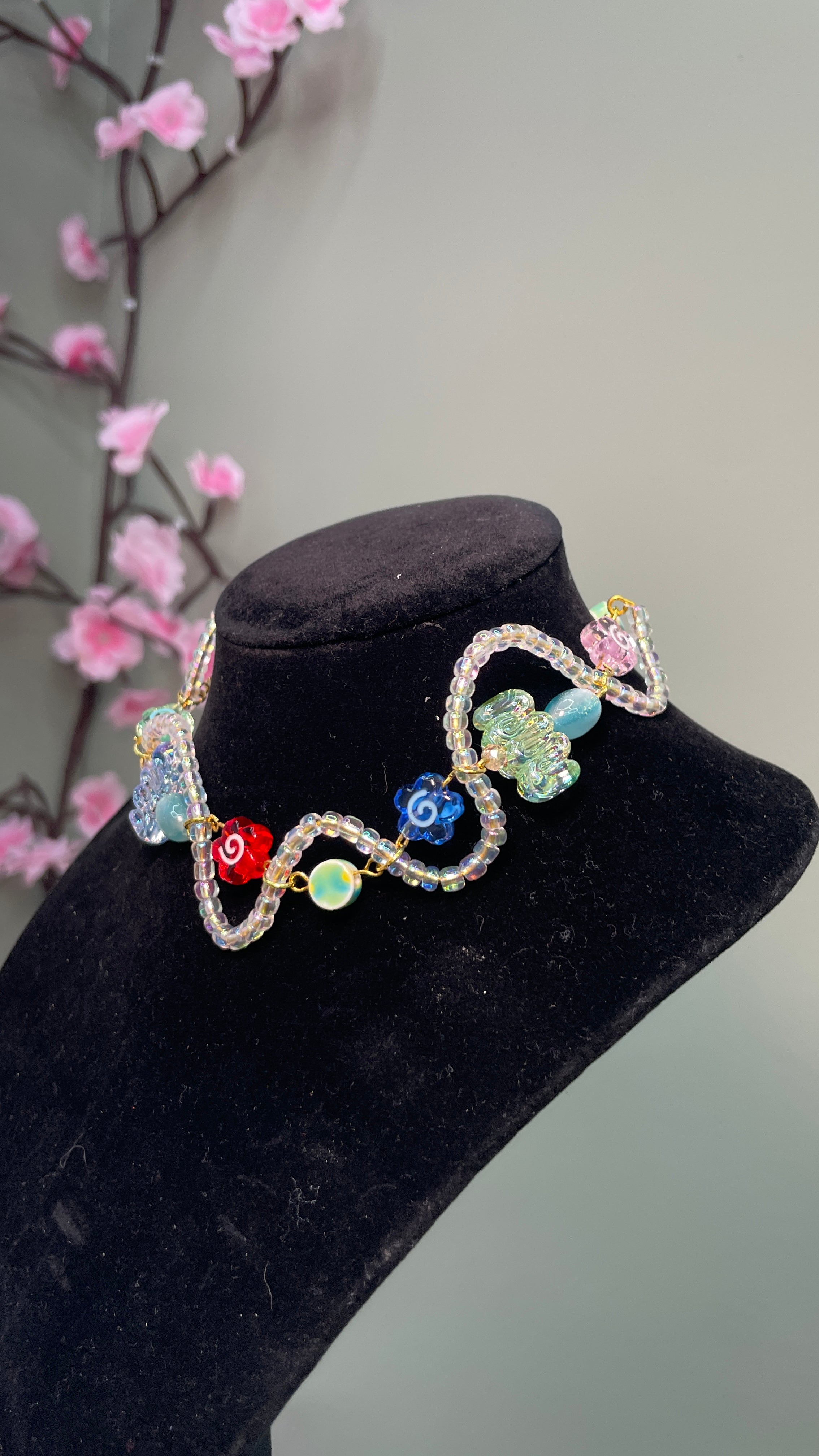 Whimsical Beaded Wire Choker Necklace