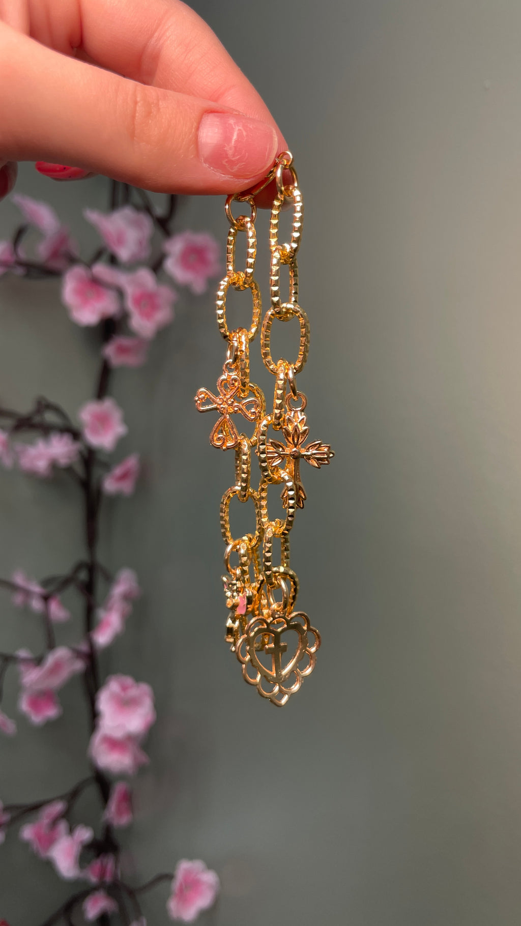 Golden Chain Cross Angel Charm Bracelet