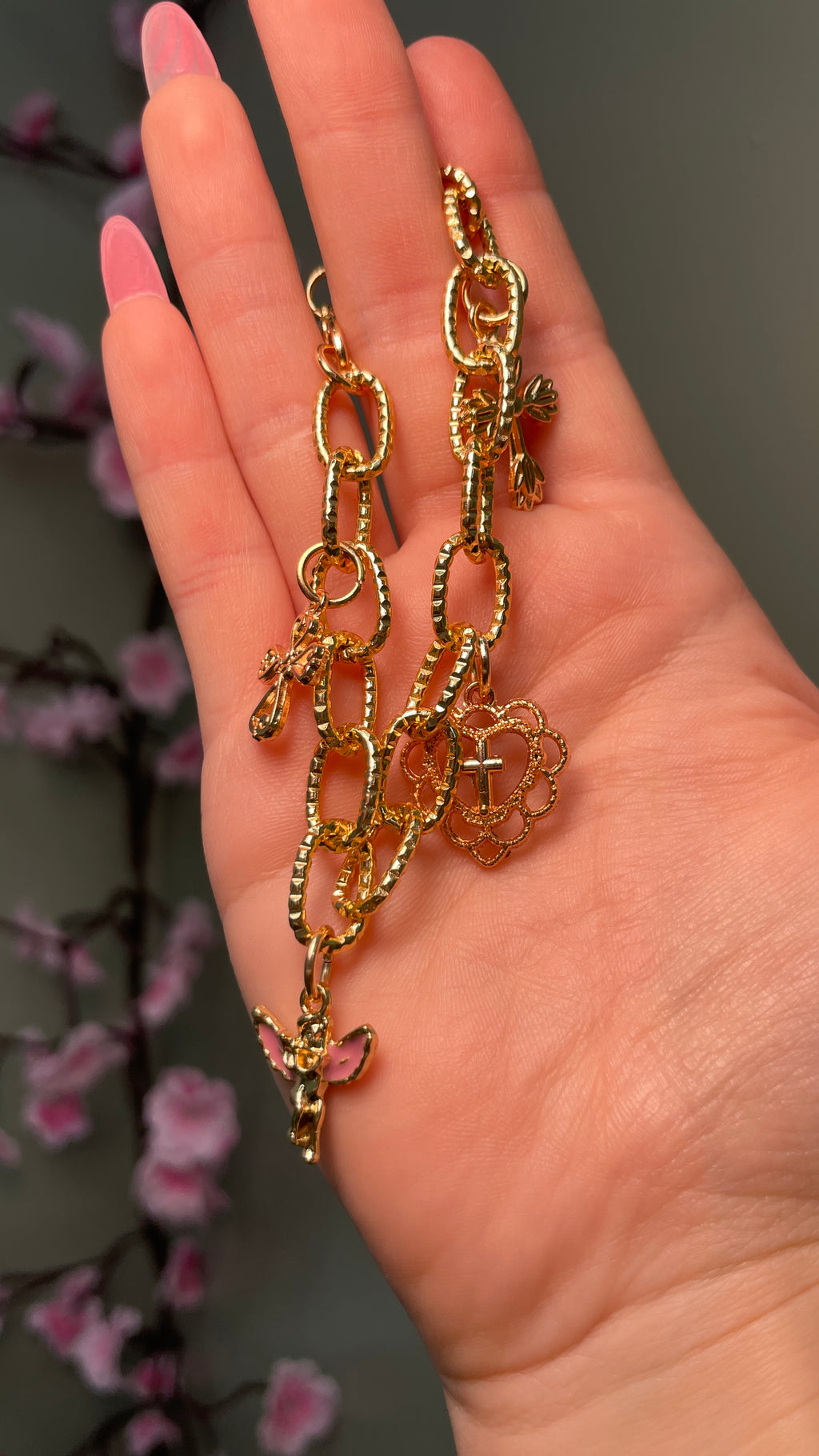 Golden Chain Cross Angel Charm Bracelet