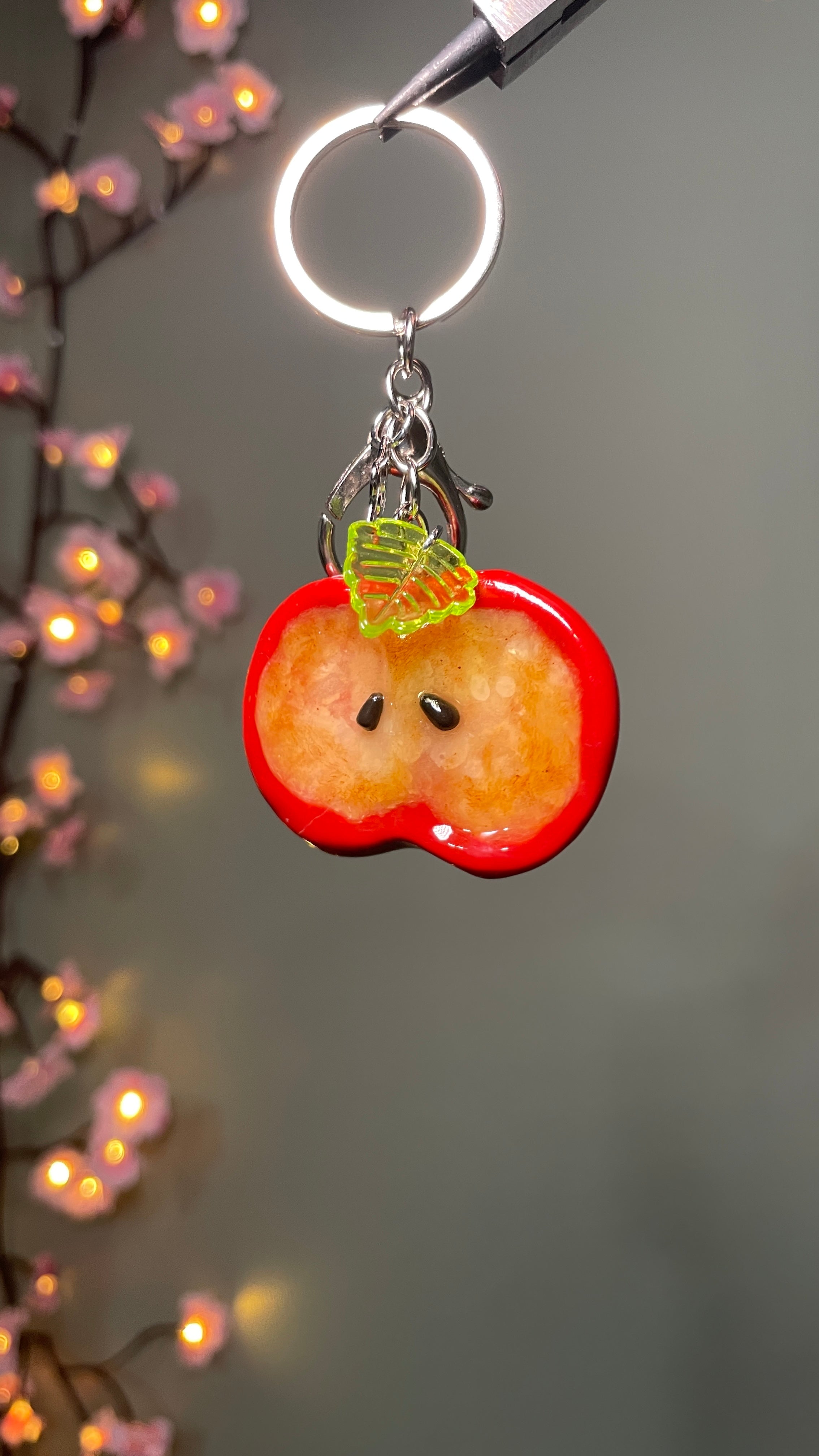 Apple Polymer Clay Worry Stone Keychain