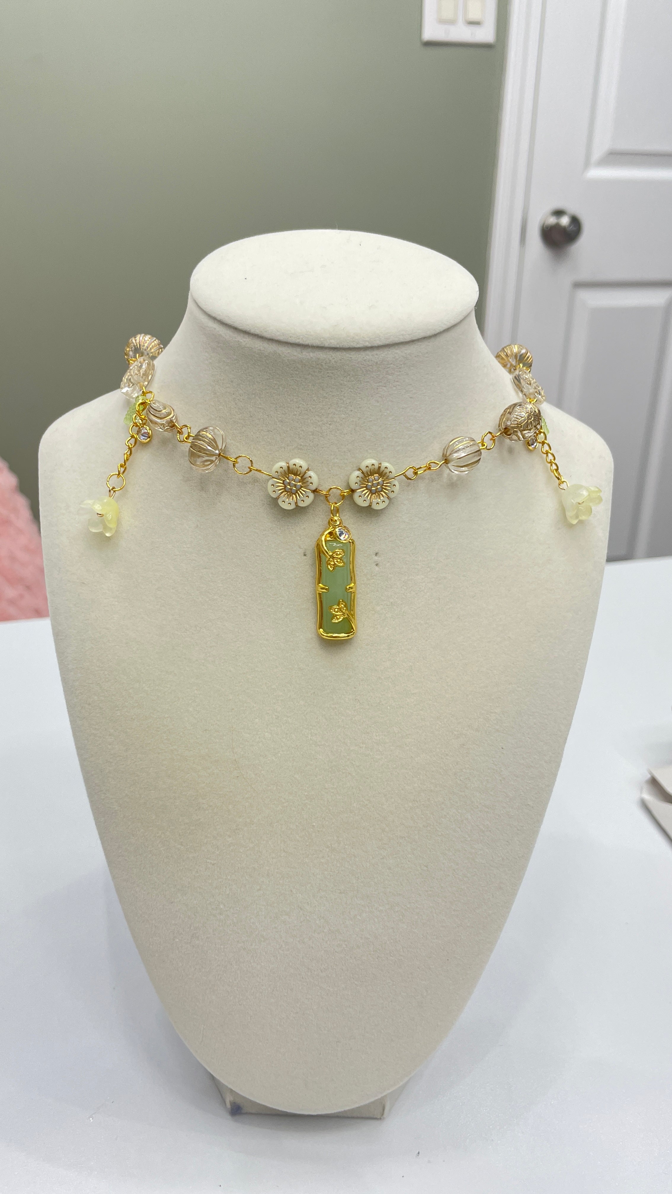 Green Cherry Blossom Necklace