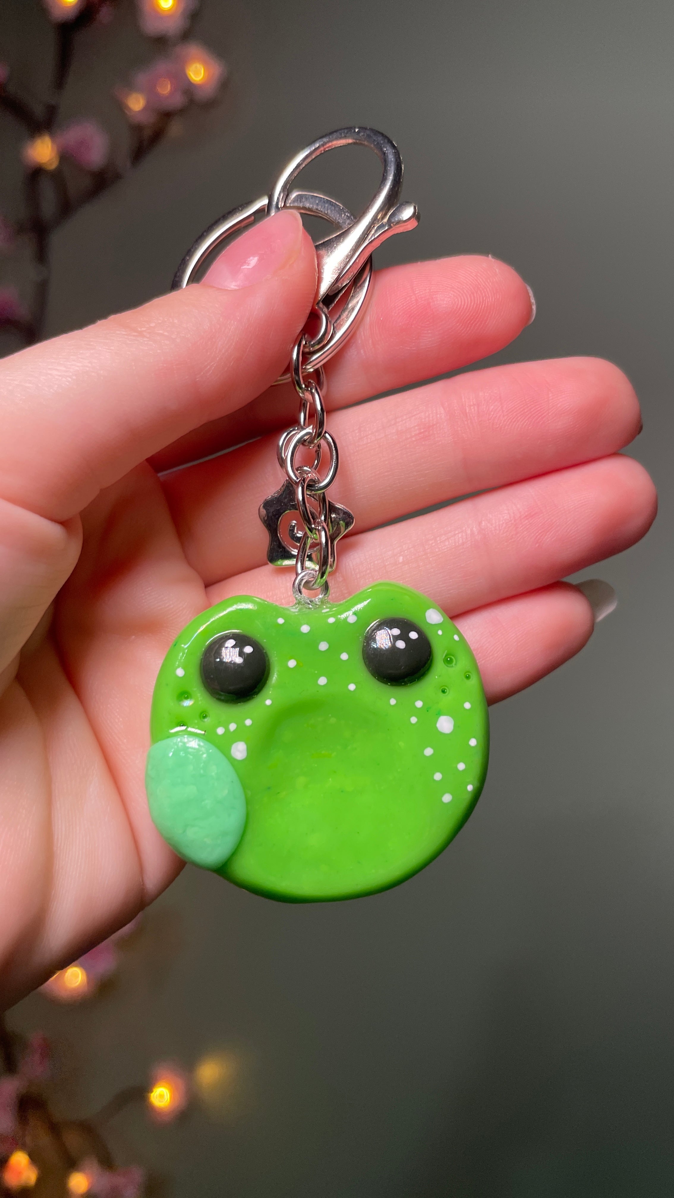 Frog Polymer Clay Worry Stone Keychain