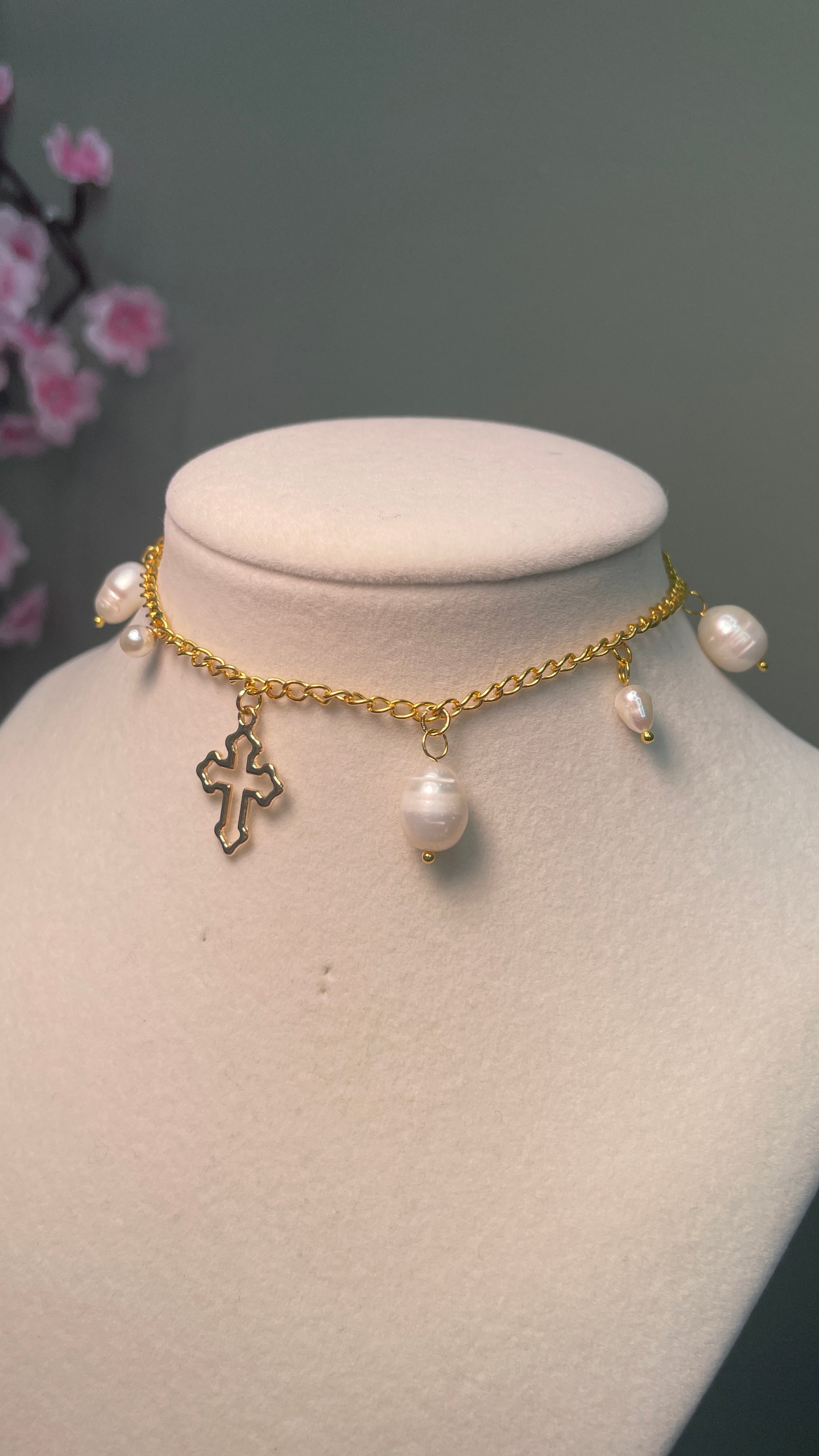 Cross and Pearl Shell Anklet