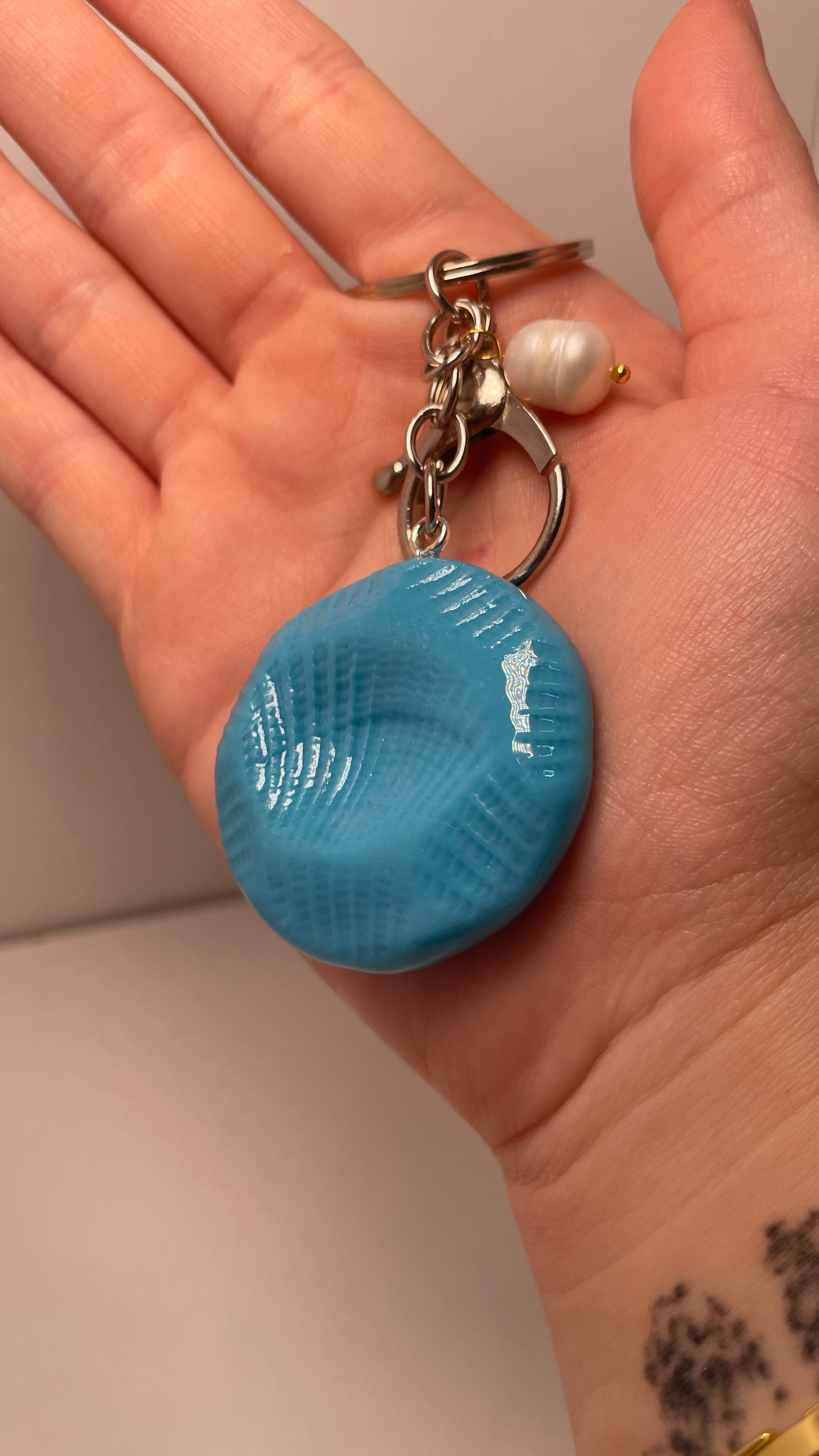 Seashell Print Worry Stone Keychain